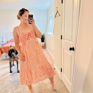 Tuckernuck Oliphant Orange White Cotton Striped Maxi Dress Large